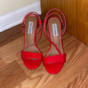 Steve Madden six inch red patent leather sandals, like new.